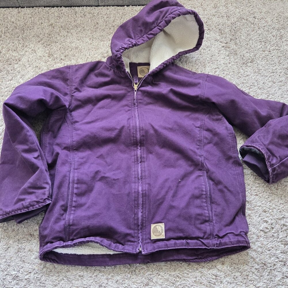 BERNE Jacket Youth Large 14-16 Purple Canvas Sherpa Lined Full Zip Work Chore